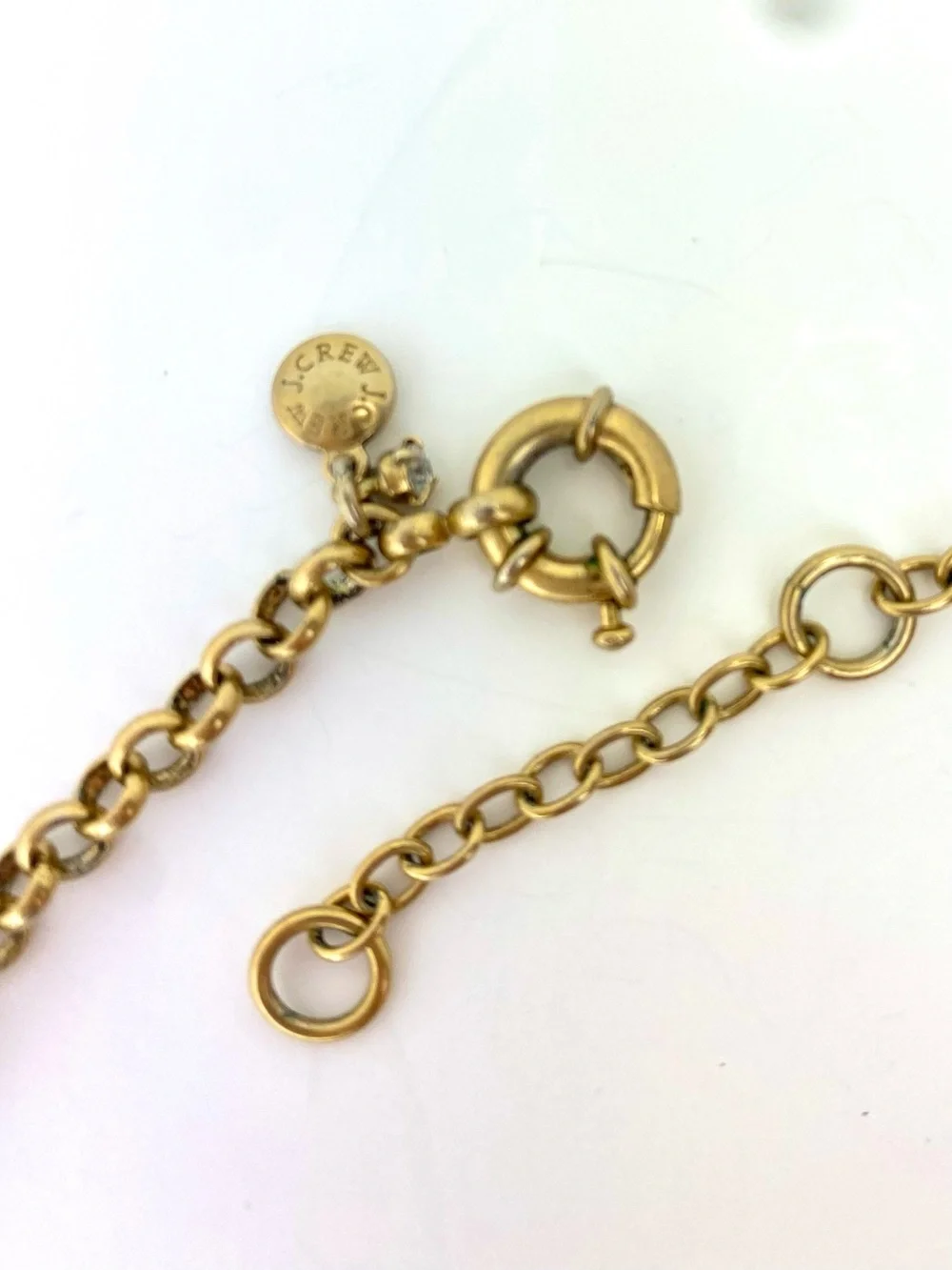 J Crew Statement Necklace with Clear Faceted Crystals & Gold Chain